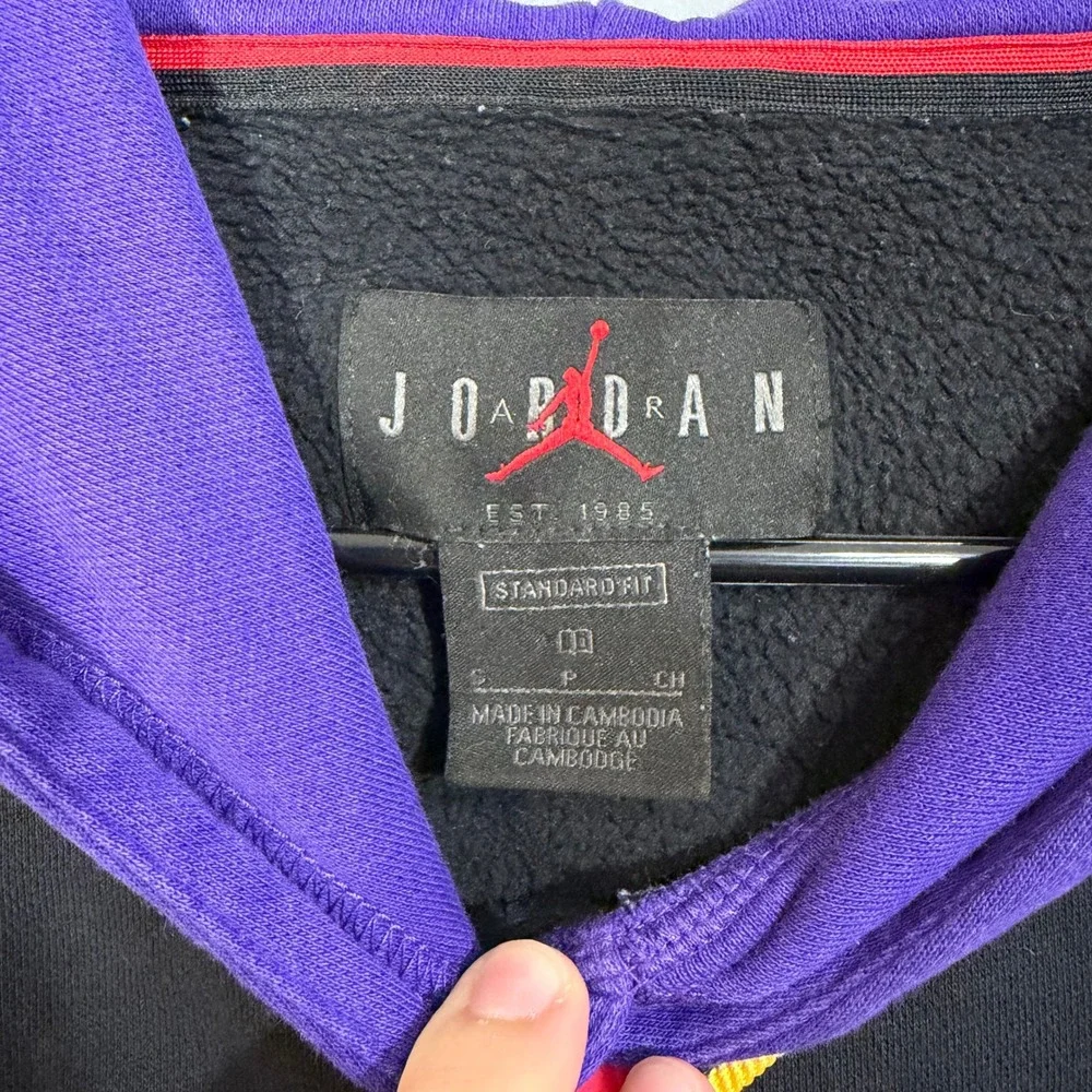 Jordan Air Mens Hoodie Purple Black Colorblock Jumpman Fleece Pullover Small